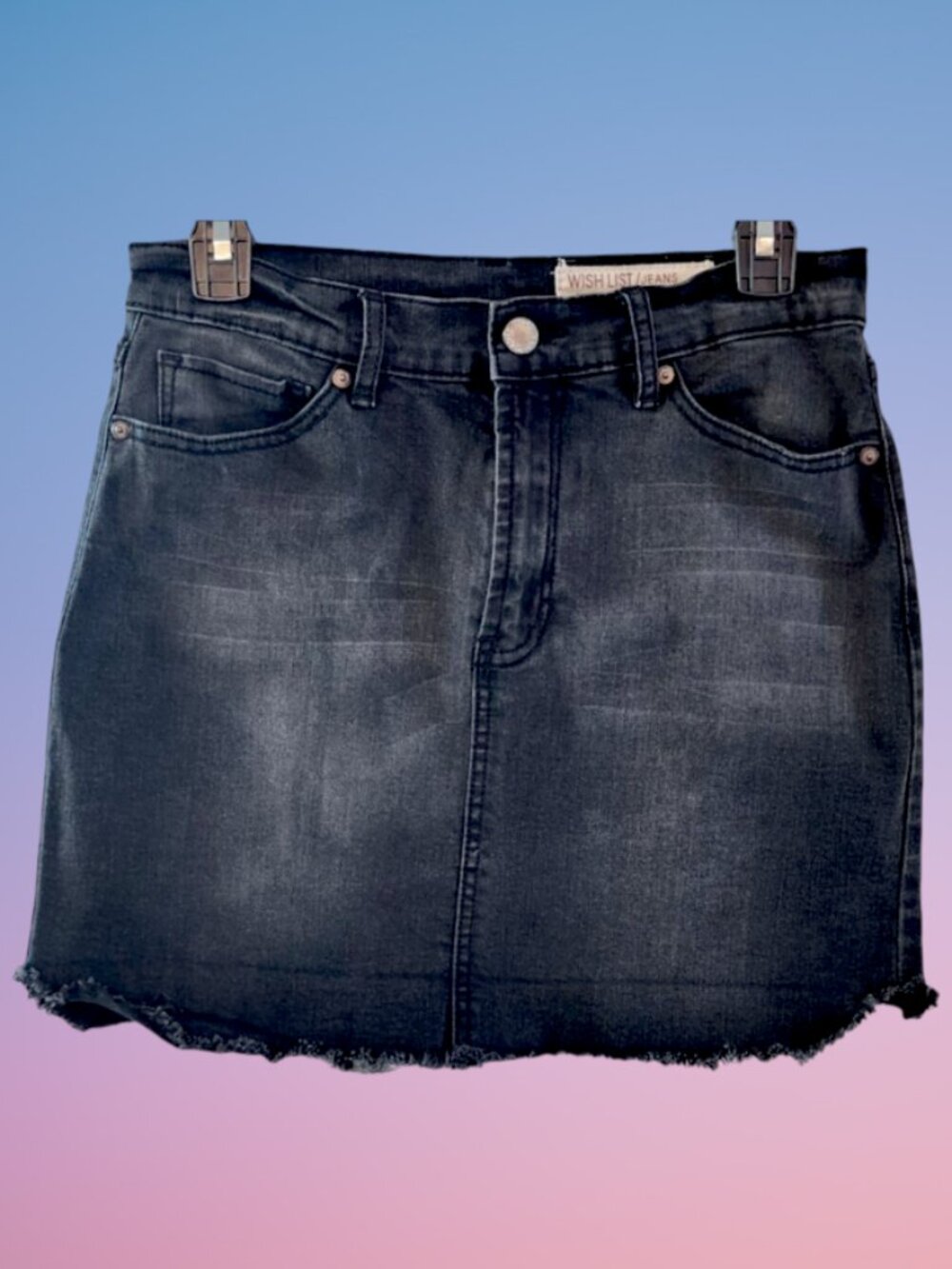 Wishlist M Denim Mini Skirt Raw Hem Charcoal Gray Black